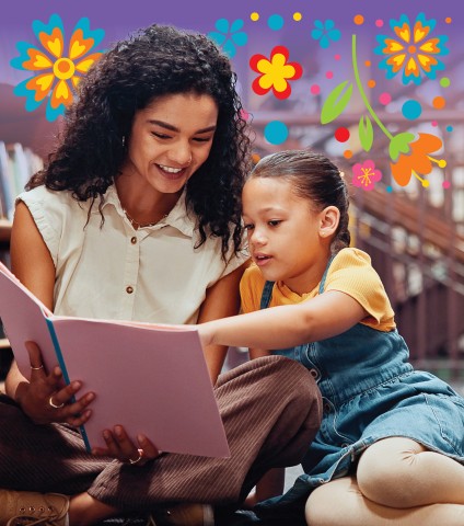 Mother and daughter reading